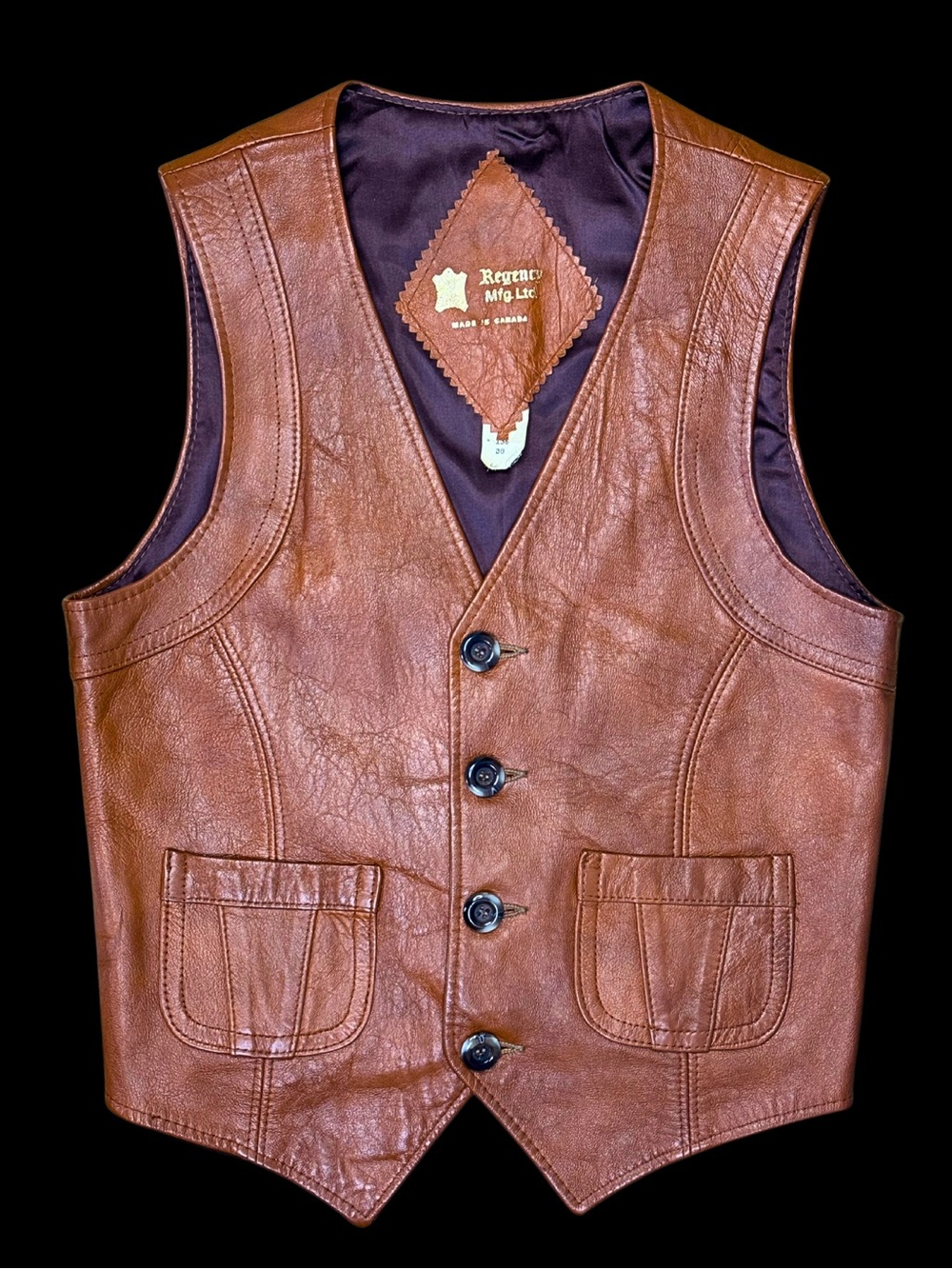 Vintage 70’s Men’s Rust Brown Leather Biker Rockstar Vest | Size 36 | S